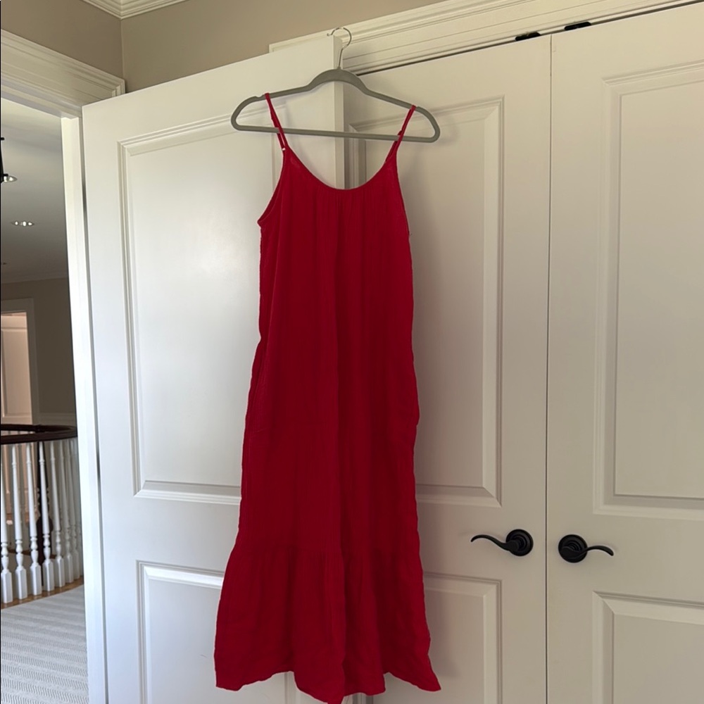 Magaschoni Red Spaghetti Strap Sundress Midi